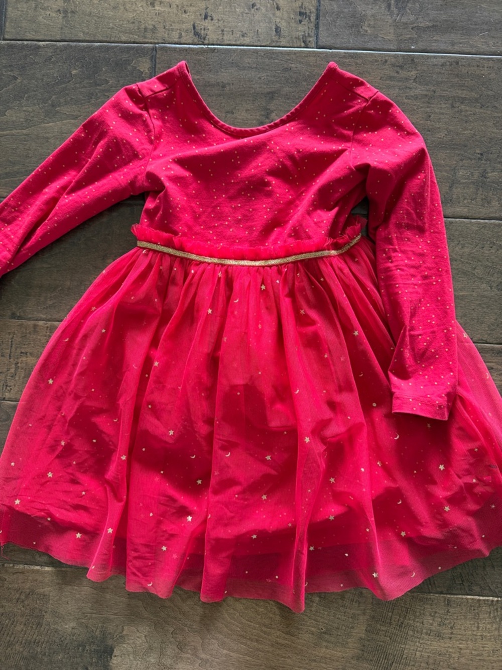 Girls Red Long Sleeve Tulle Star Dress